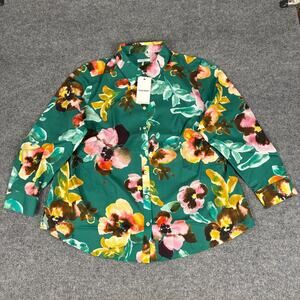 Foxcroft Floral Green Long Sleeve Shirt NWT Size 16W